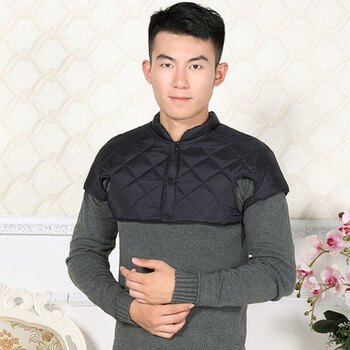 棉护肩保暖睡觉中老年男女士护肩膀护颈坎肩马甲背心上衣厚 立领藏青
