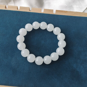 乐喵(lemiao)冰透白色玻璃手串绕指柔情侣学生款盘玩圆珠14mm手链男女