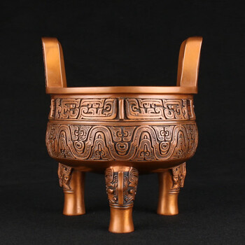 铜魂古匠紫铜大克鼎摆件铜香炉三足鼎立仿古铜器办公室酒店公司开业