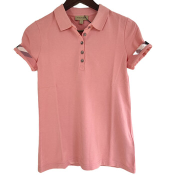 99新未使用 burberry巴宝莉粉橘色格纹polo衫夏女 女士短袖 正品 xs