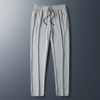 冰丝裤子男士休闲裤夏季薄款速干运动裤透气束脚宽松加大裤子 浅灰平