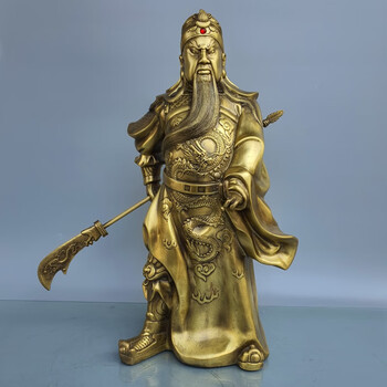 卡贝伯爵纯铜关公摆件九龙关公家居供奉神像关二爷提刀插旗关羽铜像武