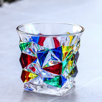 彩绘玻璃杯 彩绘水晶玻璃杯香槟红酒杯水杯透明威士忌洋酒杯个性创意