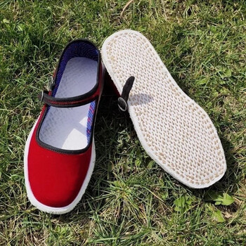 纯手工千层底布鞋女士方口系带鞋传统手工麻绳纳底一字式扣带布鞋 红