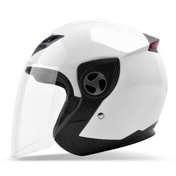 野马摩托电动车头盔男女双镜片安全帽冬季四季通用半盔单镜珍珠白透明