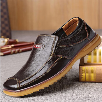 威少库里休闲皮鞋男士牛皮软底爸爸鞋头层牛皮中年大叔工作男鞋工地