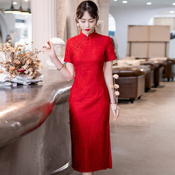 汀曼莲旗袍女中式旗袍敬酒服酒回门新娘夏2023新款订婚礼服红色s