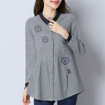 wvirtje棉麻女装亚麻高档上衣苎麻女品牌绣花衬衫2023春秋新款长袖