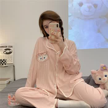 京蝌蝌睡衣女秋季纯棉长袖长裤家居服玉桂狗可爱两件套装女生学生可外