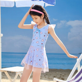 初中生女童新款儿童泳衣女中小童公主连体游泳衣可爱蓝色611岁3045斤