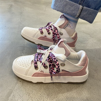 少女心徳训板鞋街拍学生百搭日系运动鞋港风秋潮小白鞋女  msg 白粉色