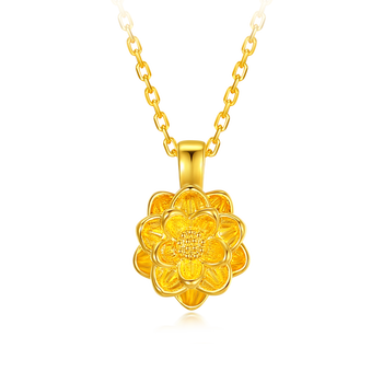 金大生足金999黄金项链圆o字锁骨链莲花朵吊坠套链挂件k106e288g42cm