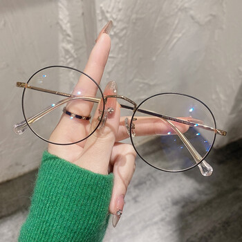 圆框近视眼镜女可配镜片有度数网红素颜金丝眼镜框轻款显脸小 金黑框