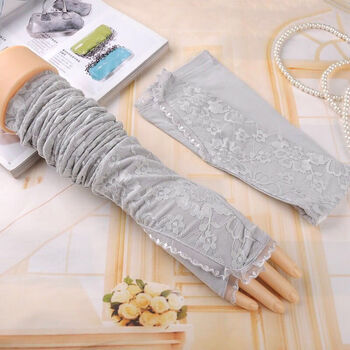 防晒手套袖防晒手套女夏薄款长款蕾丝紫外线手臂套袖莫代尔开车骑行