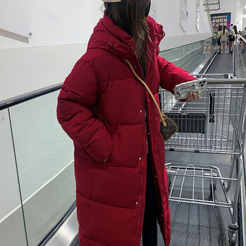 乾裳冬季新娘红色羽绒服女结婚女士2023新款百搭韩版中长款过膝宽松加