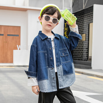 汀慕梵2024春秋新款男童牛仔外套洋气中大儿童衬衫帅气男孩韩版上衣