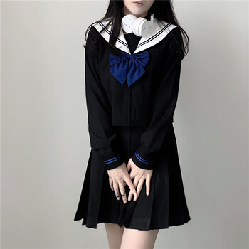 【**jk】黑三本jk制服暗黑不良少女中间水手服基础款长袖裙套装 蓝白