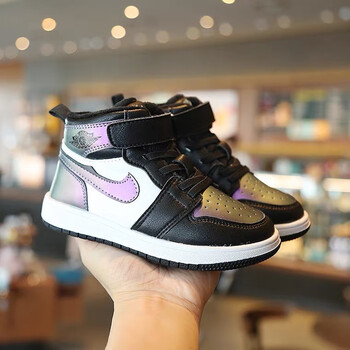 aj儿童鞋男童板鞋运动鞋秋冬季新款中大童女童加绒棉鞋 镭射紫棉  