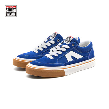 vision street wear stick克莱因蓝拼胶色低帮翻毛皮街头运动板鞋帆布