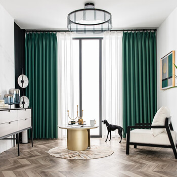 rus窗帘成品遮光高精密仿真丝北欧简约轻奢卧室书房遮阳防晒窗帘默认