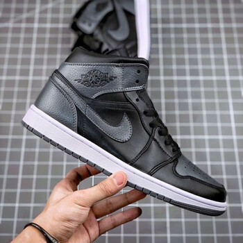 乔丹aj4男鞋爆纯元air1midaj1黑深灰中帮篮球鞋黑银通用防滑百搭 37