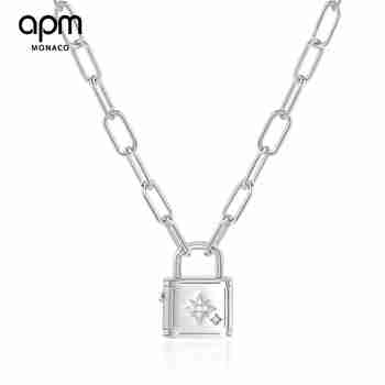 APM MONACO字母锁项链银色 字母可选女男生情侣毛衣链不可打开AC6906OX 银色 字母B