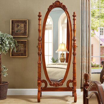 520捷陆龙美式实木穿衣镜欧式落地全身试衣镜家用卧室换衣镜立式高清