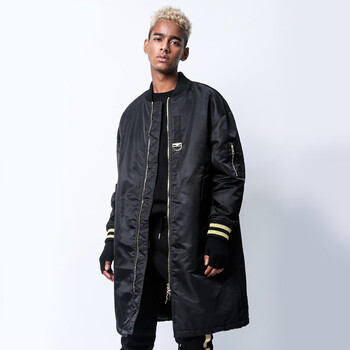 centuryboy世纪男孩  国内现货韩版春款中长款青少年夹克休闲外套 黑