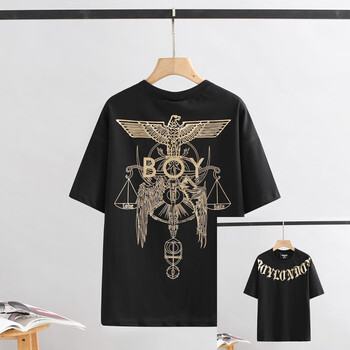 boy潮牌夏季短袖t恤男女同款宽松烫金锁链大老鹰半袖圆领印花上衣
