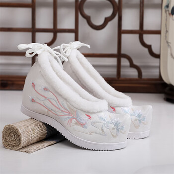 琬骄高跟加绒汉服鞋子女成人秋冬季加绒百搭棉鞋学生超仙古风内增高绣