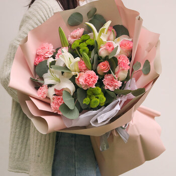 19朵康乃馨百合混搭