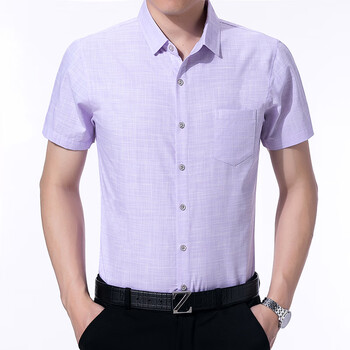 雅戈尔清仓剪标夏季新款中年男士短袖衬衫薄款有真口袋白色纯棉格子