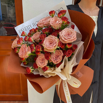 七夕恋情人节全国卡布奇诺碎冰蓝玫瑰花束鲜花速递同城杭州生日配送 9