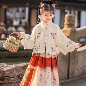 泽森铭儿童汉服明制比甲女童秋冬古装中国风可爱拜年服明制马面裙加厚