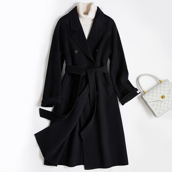 个子妈妈羊毛绒大衣小个子冬天羊毛昵大衣双面羊绒中长款黑色s80110斤