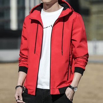 专帅时尚本命年大红色夹克男春秋装夹克穿潮男外套韩版连帽外套新年