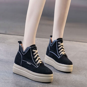 弘多晶高帮鞋女2023春季新款网红潮超火学生百搭厚底内增高休闲运动鞋