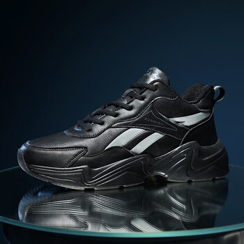 bxlx大码男鞋子皮面老爹鞋男百搭运动鞋情侣韩版轻便跑步鞋黑色36