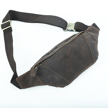 酷奇袋鼠kuqidaishu简约复古男士疯马皮腰包头层牛皮斜挎包真皮户外