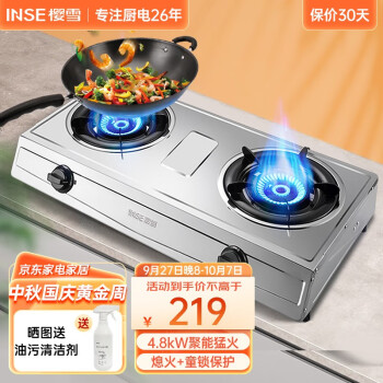 樱雪（INSE）燃气灶煤气灶双灶台式家用燃气灶猛火煤气炉天然气灶台老款式一体成型不锈钢T1502 4.2KW(液化气20Y)