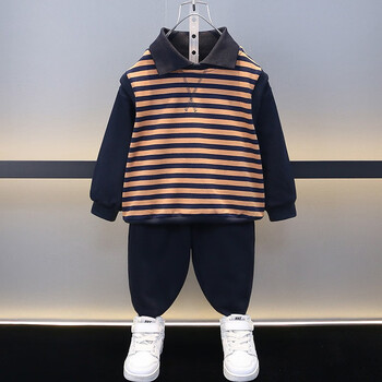 洛留云儿童休闲套装一岁半男孩衣服童装男03岁春秋休闲翻领卫衣两件套