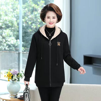 加厚卫衣外套女秋冬短款加绒加厚冬装卫衣冬季中年保暖上衣40岁50秋装