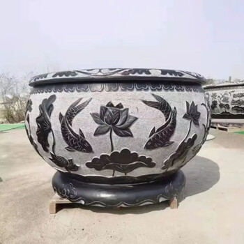子木雅居石雕仿古青石鱼缸花盆荷花缸庭院养鱼石缸老式石槽户外水缸大
