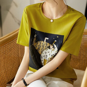 短袖t恤女2022夏季新款气质显瘦洋气内搭女士t恤上衣小众女装黄绿色xl