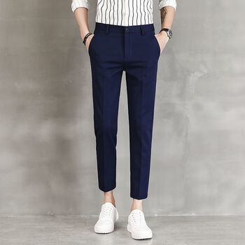 裤男修身小脚青年韩版潮流宽松免烫裤子9分休闲九分蓝色33140150斤