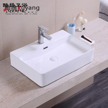 酷扬 Kuyang 台上盆台盆洗脸盆陶瓷洗手盆艺术盆洗漱盆椭圆形洗手池洗面盆小卫生间g款洗手盆 600 415 130mm有孔洗手盆