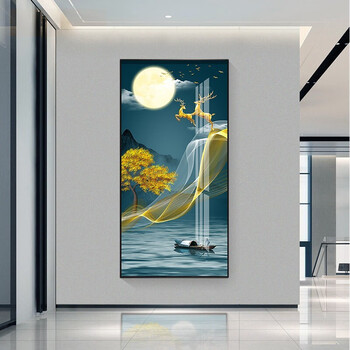 挂画走廊过道入户背景墙壁画竖版免打孔山水风景晶瓷画 步步高升-6302