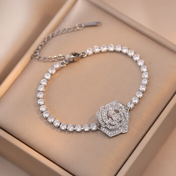 创京懿选山茶花手链手链女韩山茶花锆石简约玫瑰花气质轻奢高小众甜美