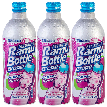 日本进口三佳丽波子汽水网红三佳利葡萄密瓜原味碳酸饮料500ml 葡萄味