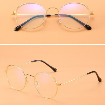 眼镜潮防蓝光网红款圆框无有高度数平光镜女超轻复古金色左右600度156